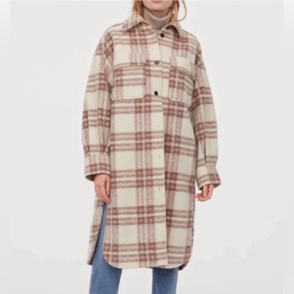 H&M Oversized Plaid  wool blend shacket XS